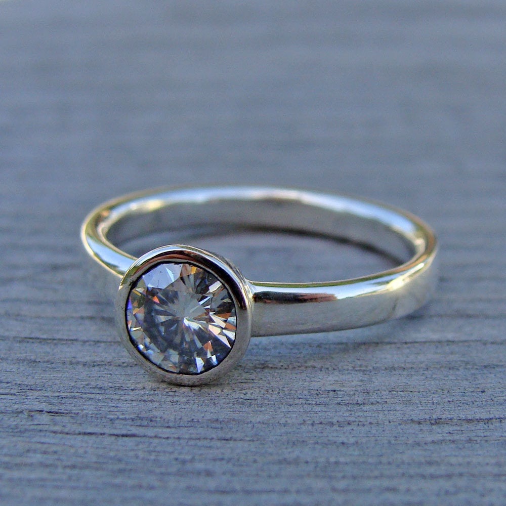 Moissanite, Recycled 14k White Gold, and Recycled Palladium Sterling Silver Wedding Ring, Made To Order