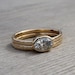 Delicate Oval Moissanite and Recycled 14k Yellow Gold Solitaire Engagement Ring, Made to Order