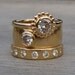 CLEARANCE - Moissanite and Recycled 14k Yellow Gold Halo Engagement or Wedding Ring, size 6.75 - Diamond Alternative