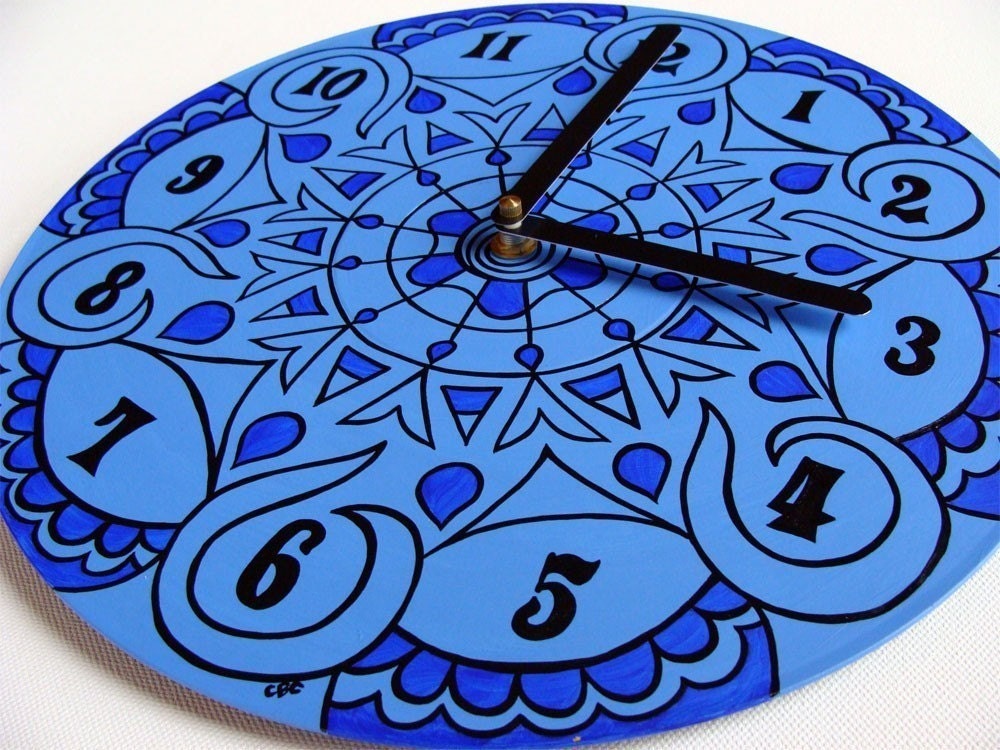 Jewel Tone Clock in Palace Blue - Tribal Style Mandala Art for Your Home