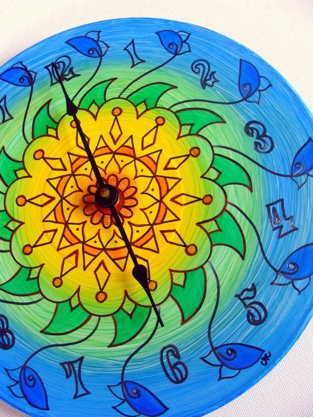 Sunflower Mandala Record Clock