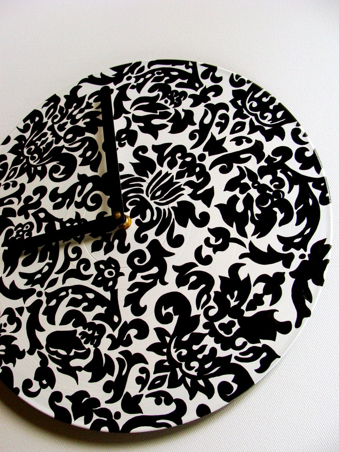 Black and White Damask Record Clock
