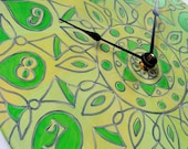 Geometric Yellow and Green Clock - Original Mandala on Recycled Vinyl Record