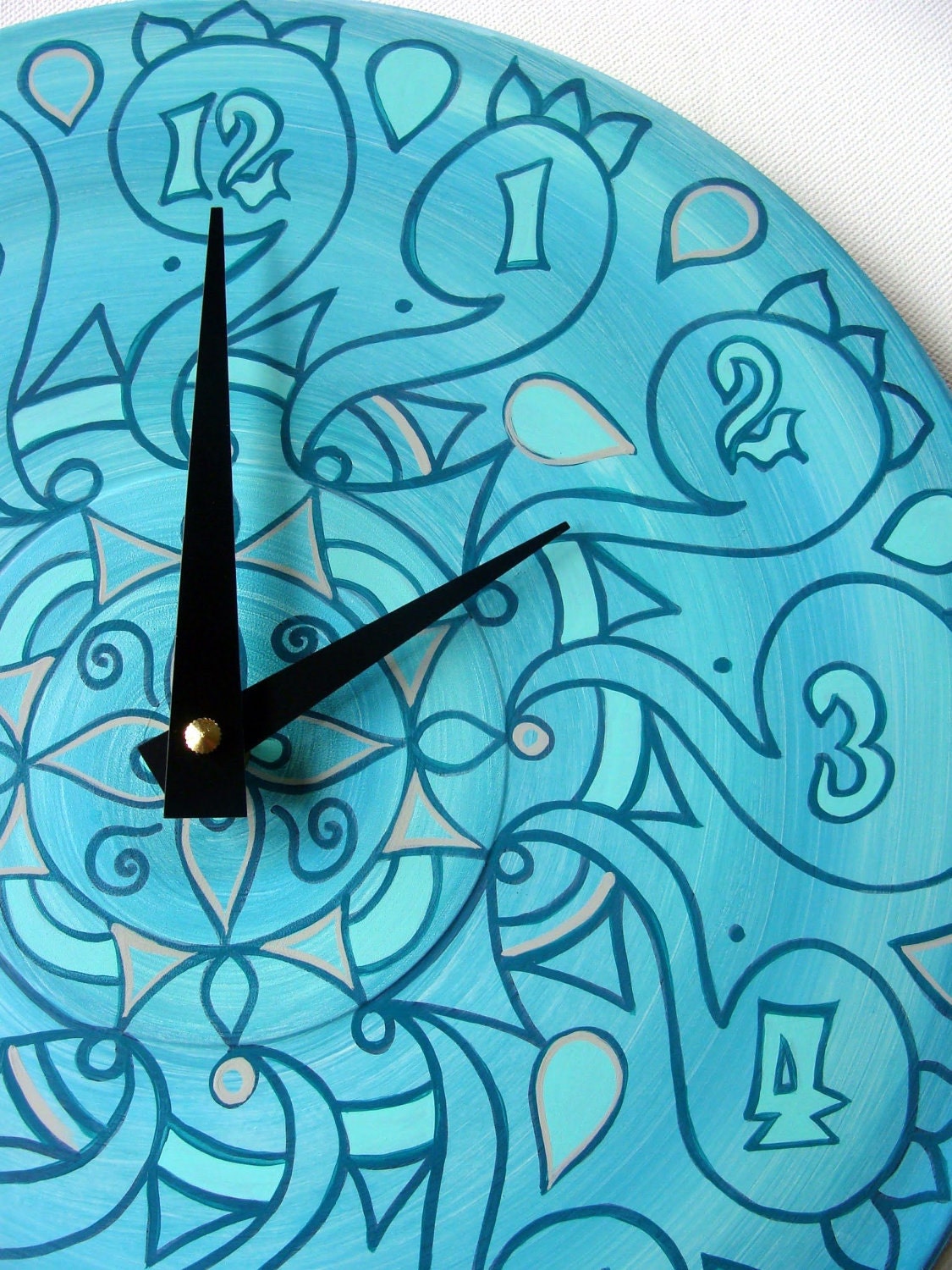 Cockatoo Teal Clock - Geometric Pastel Home Decor Made From Recycled Vinyl Record