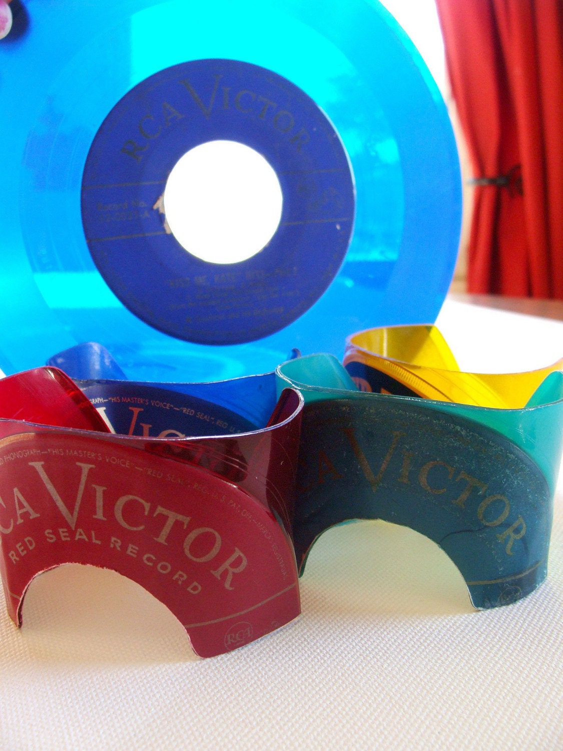 Men's Blue Vinyl Record Cuffs. Set of 2