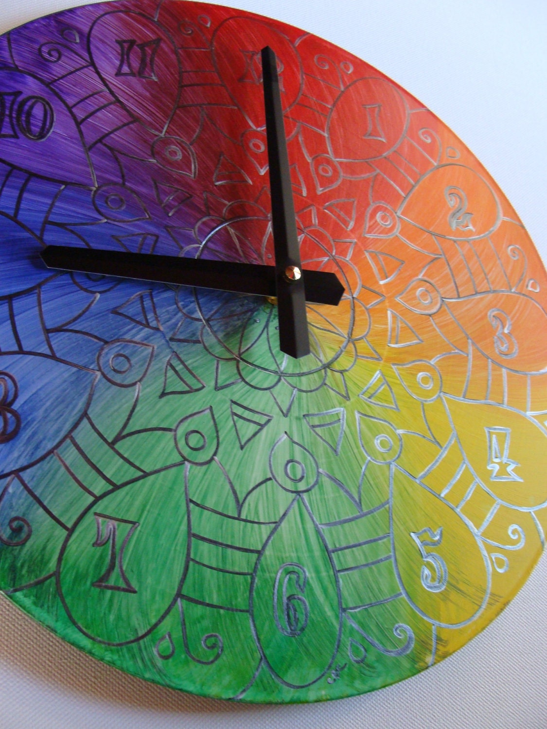 Rainbow Clock With a Silver Lining - Geometric Mandala Clock Hand Painted on Recycled Vinyl Record  - LGBTQ Pride Marriage Equality