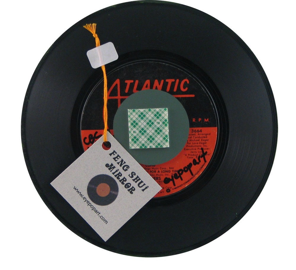 Terra Cotta Feng Shui Mirror - Hand Painted Geometric Mandala Made From 45 rpm Recycled Vinyl Record