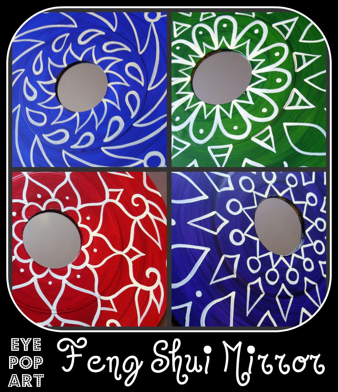 Terra Cotta Feng Shui Mirror - Hand Painted Geometric Mandala Made From 45 rpm Recycled Vinyl Record