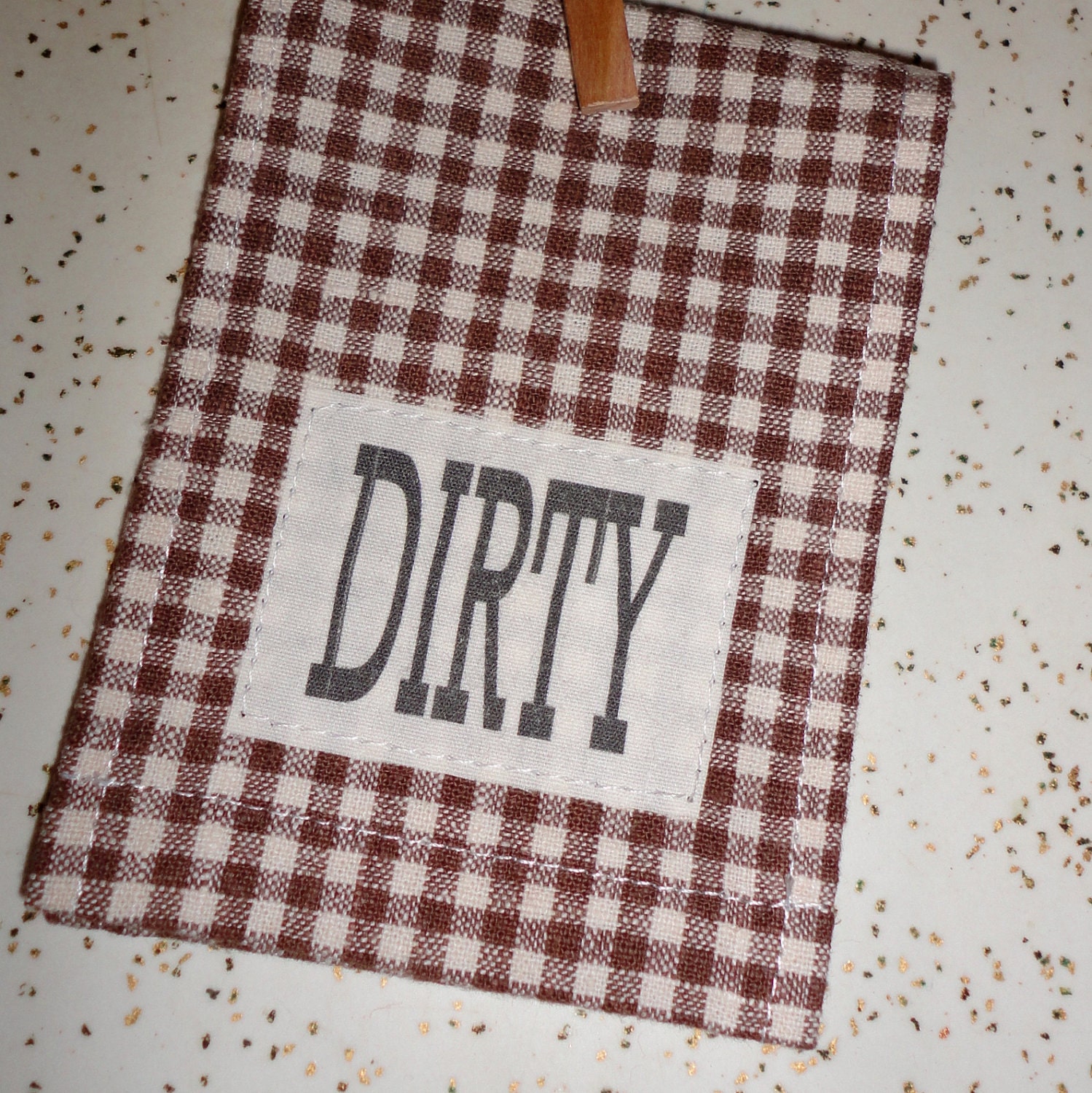 Mini dish towel Dishwasher Clean Dirty Magnet sign Gingham brown farmhouse country prairie