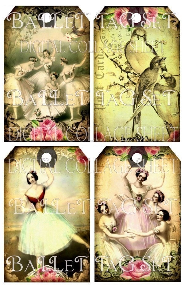 BaLLeT digital scrapbooking scrapbook collage sheet download vintage dancers ballerina birds