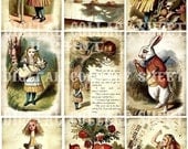 Alice in Wonderland Vintage Images Digital Collage Sheet INSTANT download printable gift tags