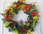 Sassy Poppy Daisy Wreath on 18 inch grapevine wreath