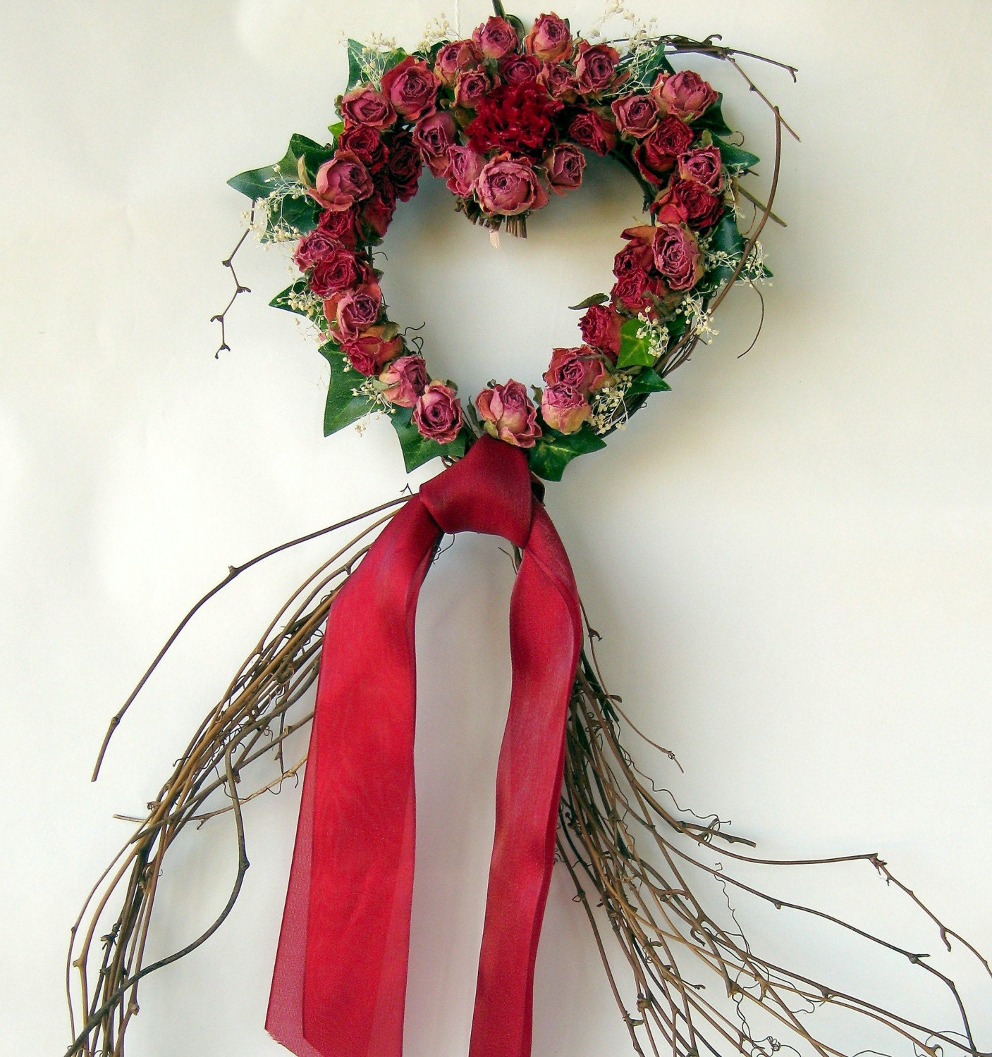 My Valentine Heart Wreath with Dried Minature Roses