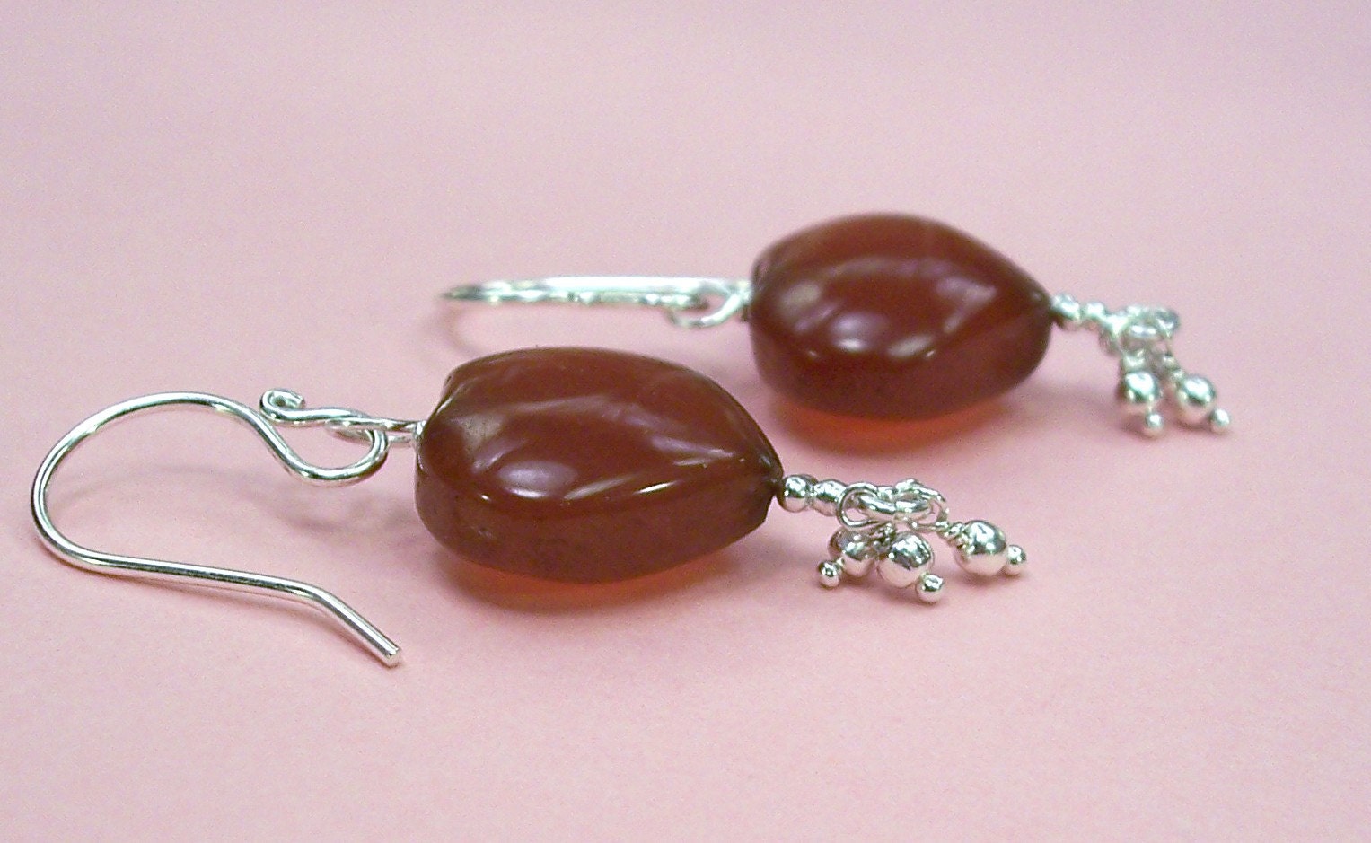 Red Heart Chalcedony and Sterling Silver Earrings Heartbeat