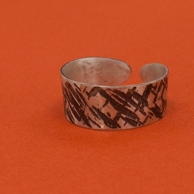 Toe Ring Cross Hatch Silver Sterling Adjustable Cuff Style Linen Texture Toering