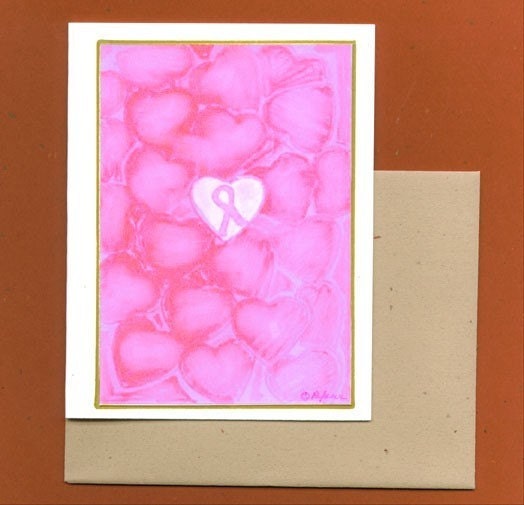 Breast Cancer Awareness Pink Ribbon Note Card - Surrounded by Love