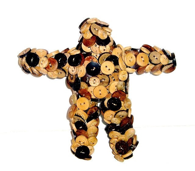 Folk Art Doll with Mixed Wood and Coconut Buttons