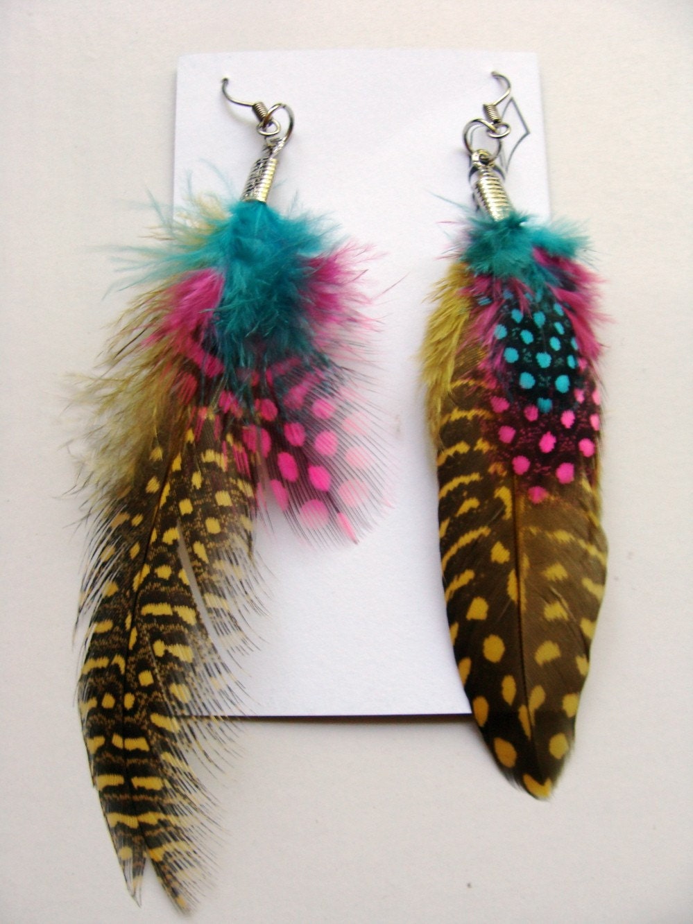 Mr. T Feather Earrings Neon Lights by anatomyofatooth on Etsy