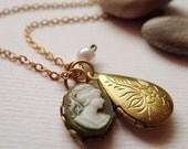 moments like these (olive) . cameo locket charm necklace .
