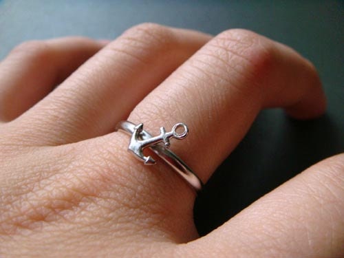 ahoy . silver . anchor stacking  ring . size 8