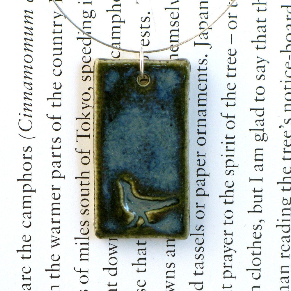 Midnight Blue Bird Ceramic Pendant with Necklace