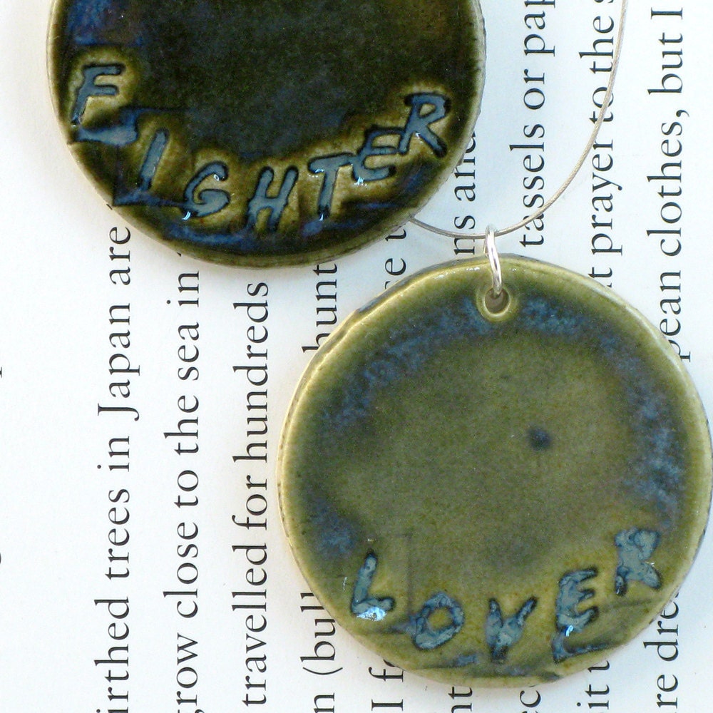 Lover Fighter Ceramic  Pendants with Necklace