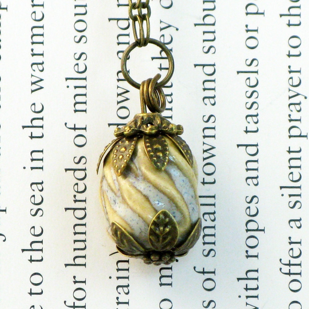 Handmade Ceramic Bead Necklace in Ice Glaze