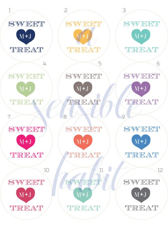 Personalized Treat Bag Wedding Stickers - Sweet Treats - Favors, Buffets, Packaging
