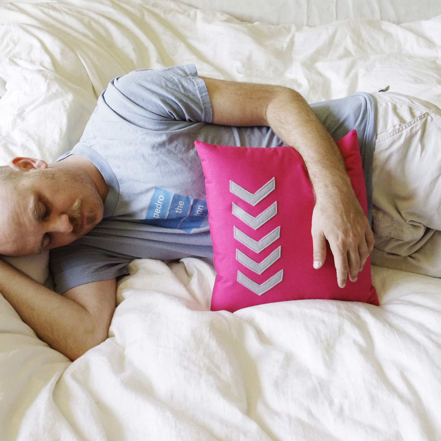 Honeysuckle Hot Pink and Gray Chevron Arrow Pillow