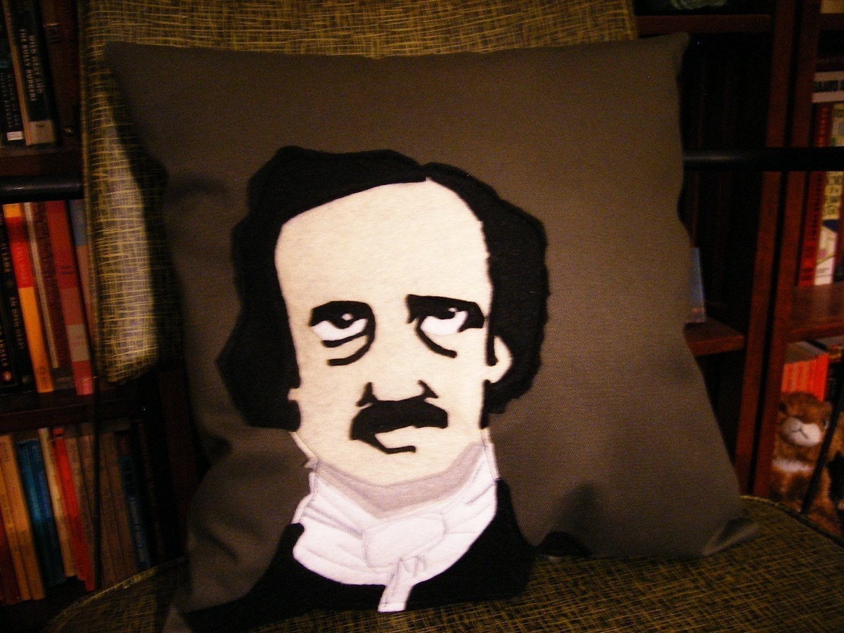 Edgar Allan Poe Pillow - Decorative Pillow on Gray Fabric