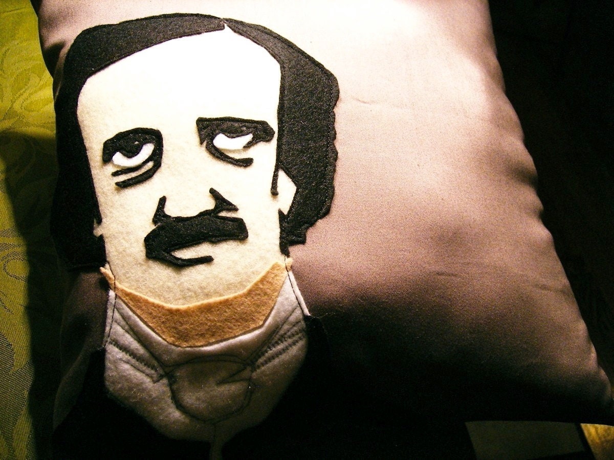 Edgar Allan Poe Pillow - Decorative Pillow on Gray Fabric