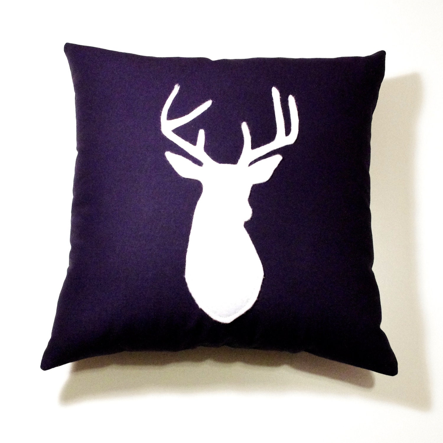 Black on Natural Stag Head Silhouette Decorative Pillow