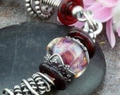Wire Wrapped Lampwork Bracelet with Bali and Sterling Silver Bracelet in Shades of Deep Red