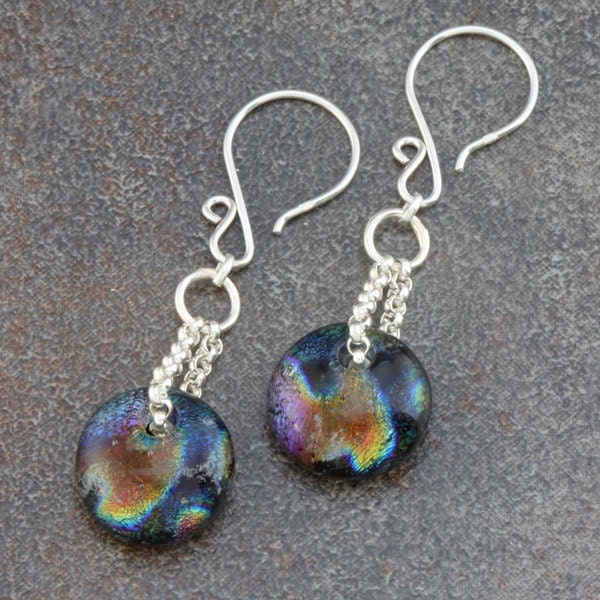 Fused Dichroic Glass Earrings with Sterling Silver Earwires and Components