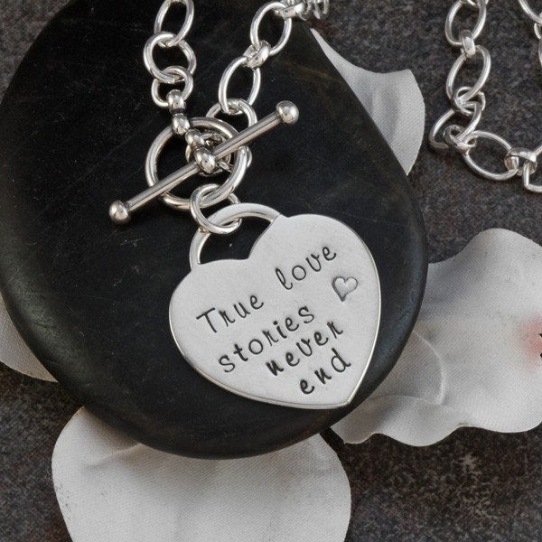 Hand Stamped Sterling Silver Single Heart Pendant Necklace Ready to Ship