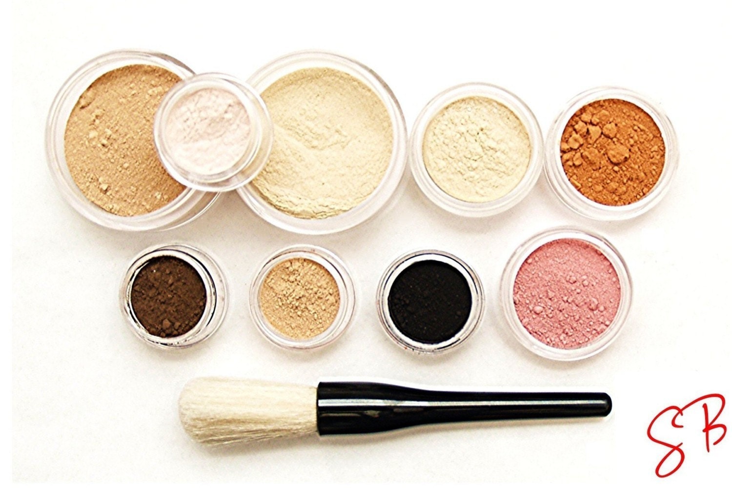 XXL Mineral makeup Full size kit foundation eye shadow set-Fairly light-Light-Medium-Tan-Dark-Deep-blush-bronzer choice-Veil