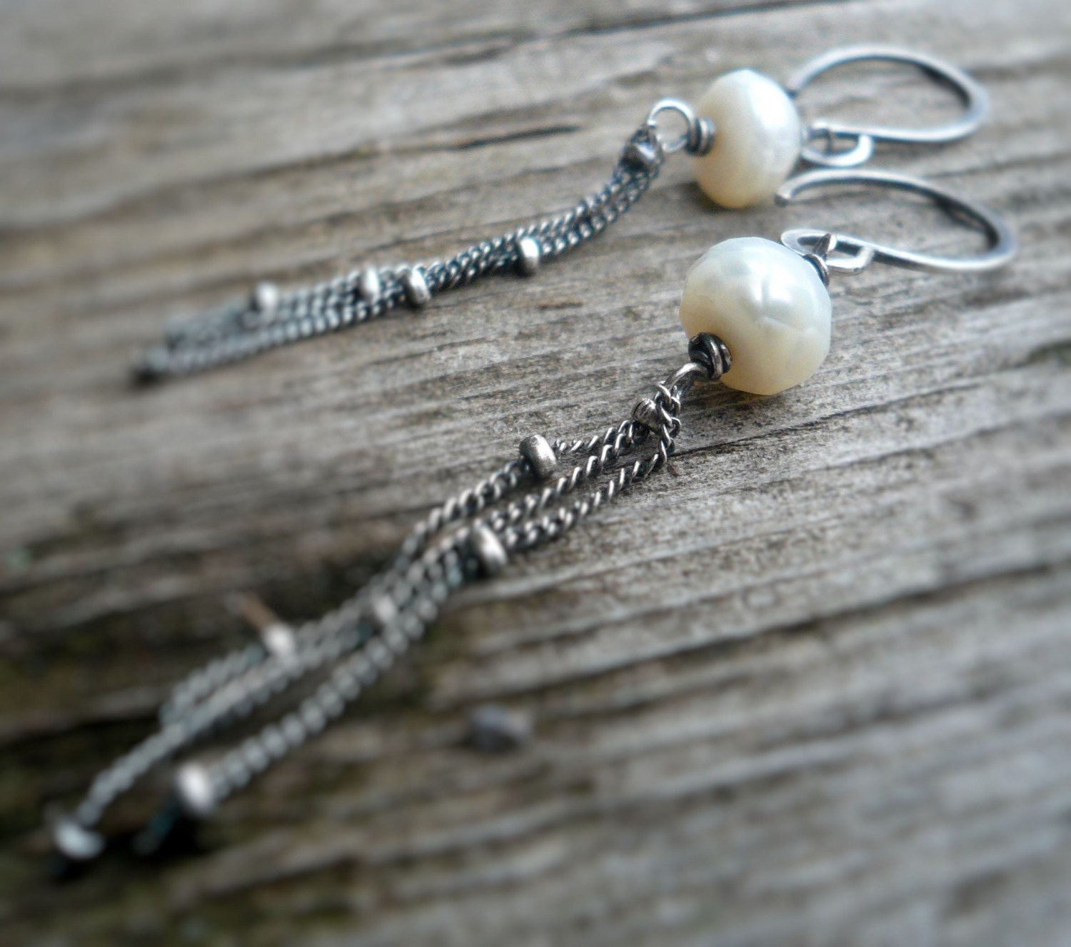 Snowfall Earrings - Freshwater Pearls, Oxidized Sterling Silver