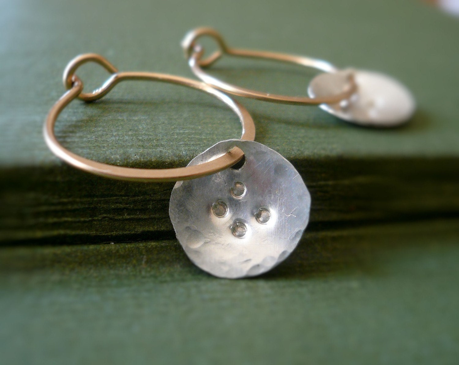 Frolic Mixed Metal Earrings - Handmade. Textured Sterling Silver. 14k Goldfill Hoops