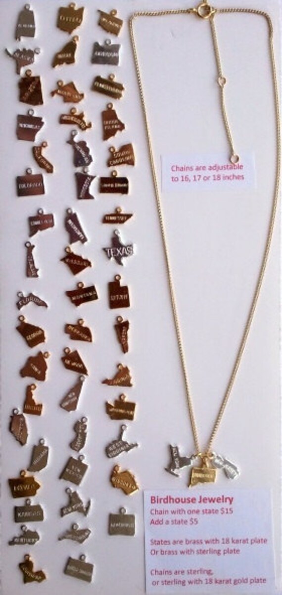 Birdhouse Jewelry - State Charm Necklace