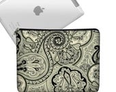 SALE iPad Case Ipad Bag iPad Cover iPad Sleeve iPad 4 3 2 1 zippered padded Vintage Paisley Onyx black gray ivory (RTS)