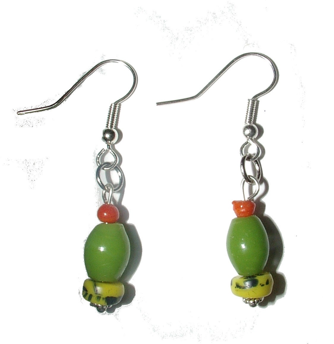 Yellow Orange Green with silver accents dangle earrings
