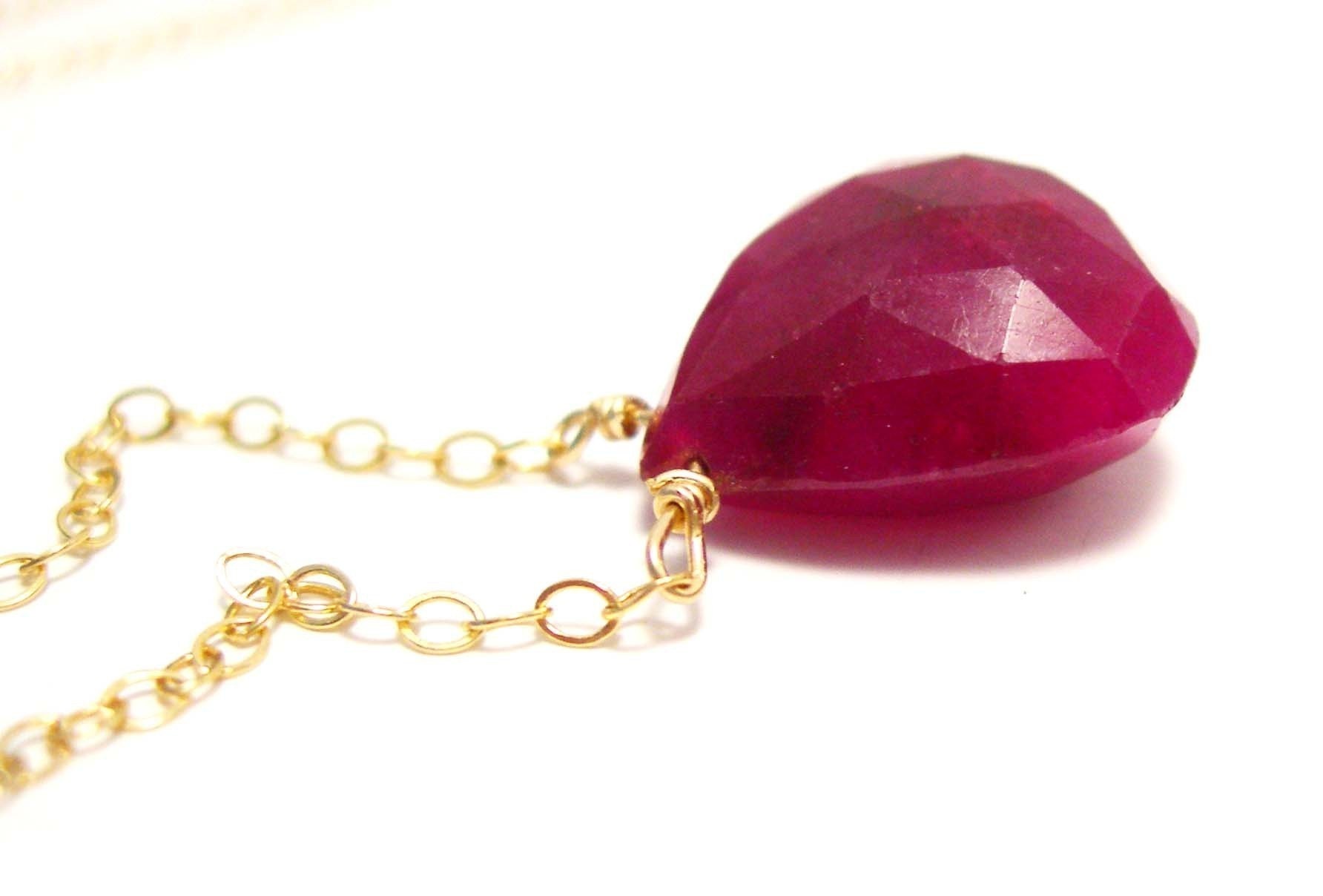 Crush Necklace - Ruby on Gold-filled chain FREE SHIPPING