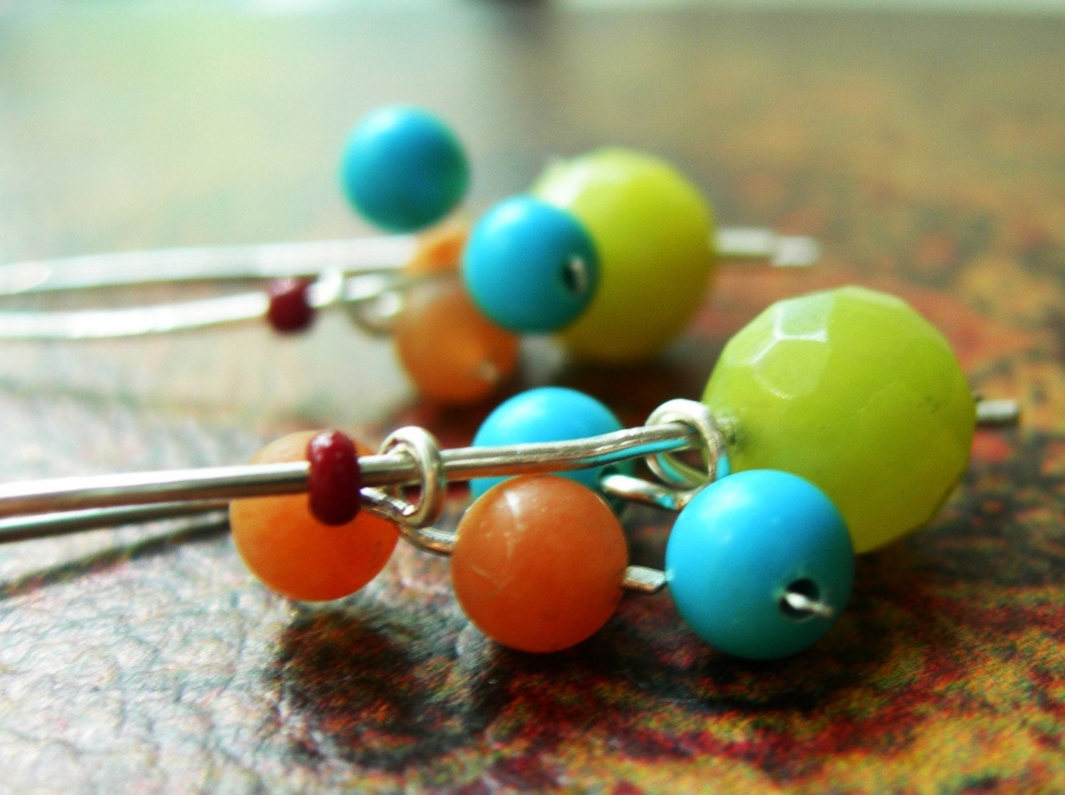 Tres Chic - Jade, Turquoise, Carnelian, and Silver Earrings- Jewelry by nutraj on Etsy