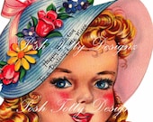 A Beautiful Girl 1940s Vintage Greetings Card Digital Download Printable Image (107c)