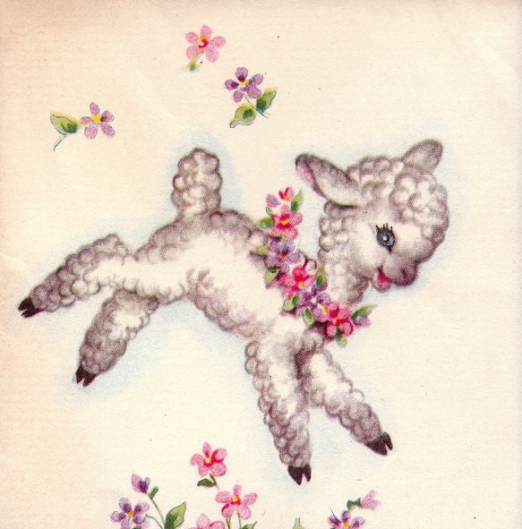 Vintage 1950s Little Easter Lamb Notelet DOLLAR Greetings Card (B64)