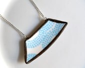 Wide Broken Plate Necklace - Blue and White Polka Dot - Recycled China