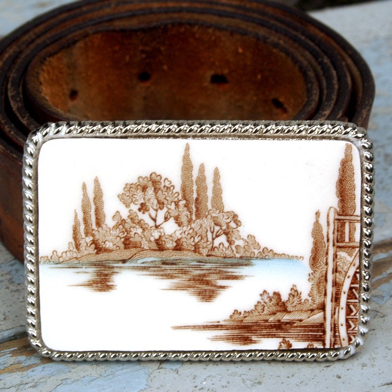NEW Vintage Johnson Brothers China Broken Plate Belt Buckle