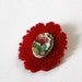 Red Floral French Brocade Recycled Plate Brooch - Recycled China