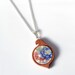 Simple Circle Mahogany Bird Recycled China Necklace - Blue and Red Floral