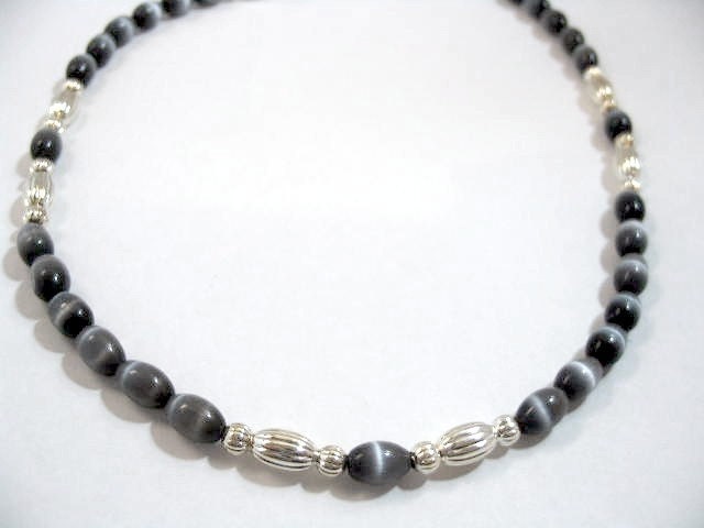 Black Necklace, Smokey Black Mystical Jewelry, Silver Bead Necklace, Gothic Necklace, Black and Silver Beaded Jewelry